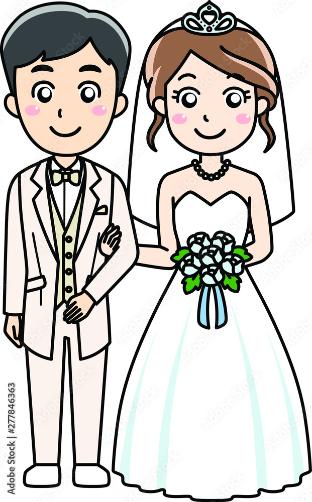 タキシードとウェディングドレスで結婚式のカップル タキシードとウェディングドレスで結婚式のカップル