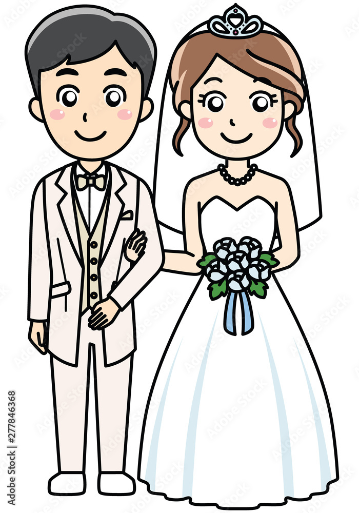 タキシードとウェディングドレスで結婚式のカップル タキシードとウェディングドレスで結婚式のカップル