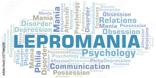 Lepromania word cloud. Type of mania, made with text only.