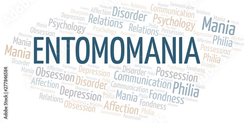 Entomomania word cloud. Type of mania, made with text only.