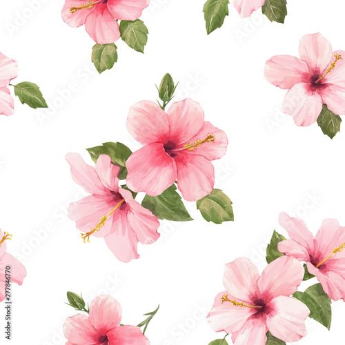 Watercolor hibiscus vector pattern