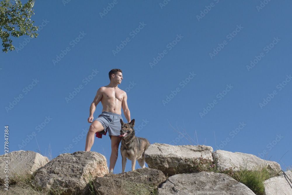 man with his German shepherd dog man with his German shepherd dog