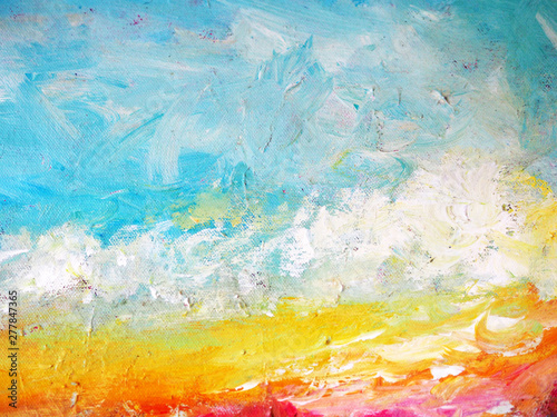Blue sky and cloud sunset oil painting abstract background