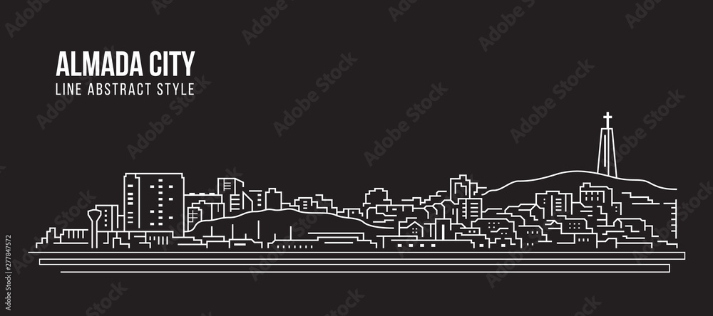 Fototapeta Cityscape Building Line art Vector Illustration design - Almada city
