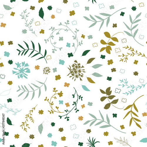 Seamless floral pattern with flowers and leaves. Modern background with hand drawn elements.