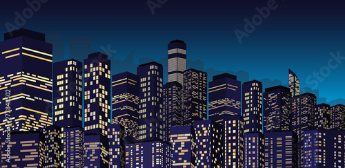 night city skyline background, megapolis, silhouette, illustration with architecture