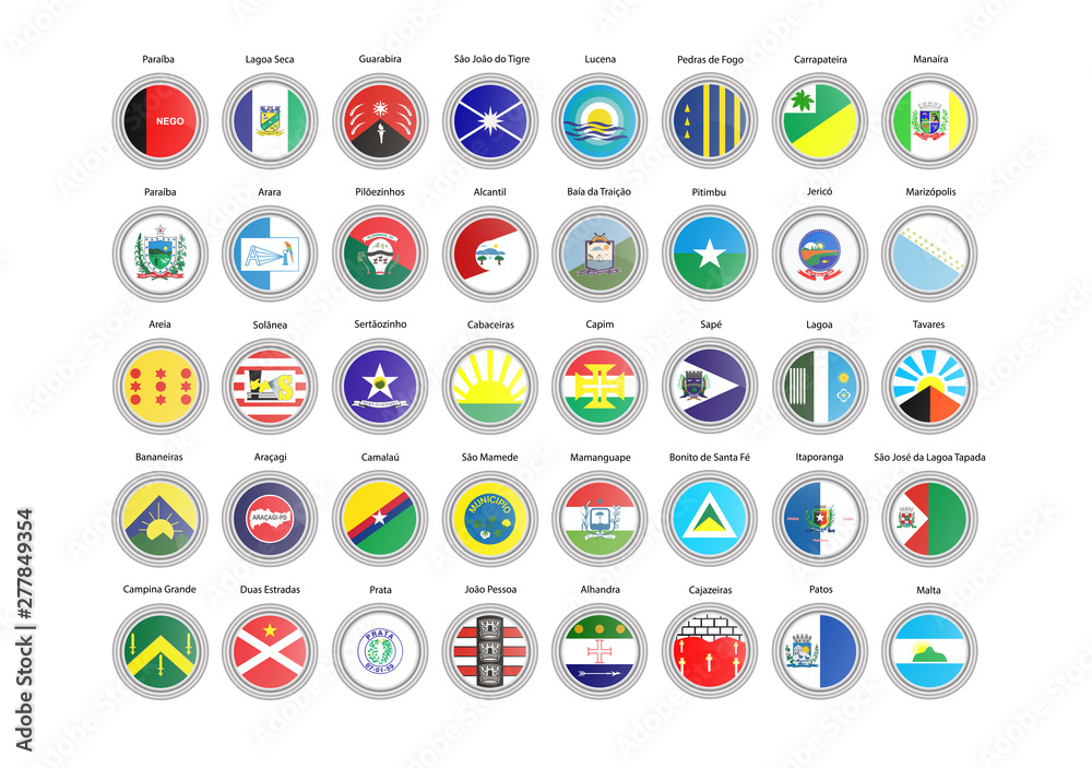 Set of vector icons. Flags of Paraiba state, Brazil. 3D illustration.   