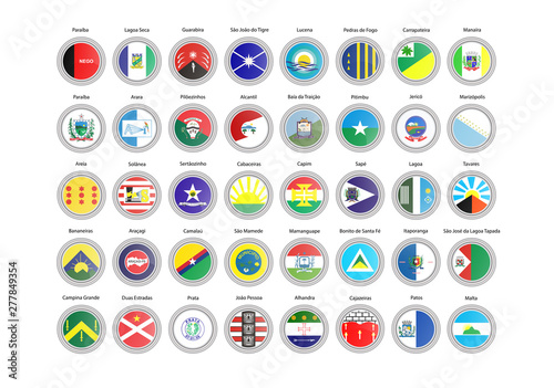 Set of vector icons. Flags of Paraiba state, Brazil. 3D illustration.   