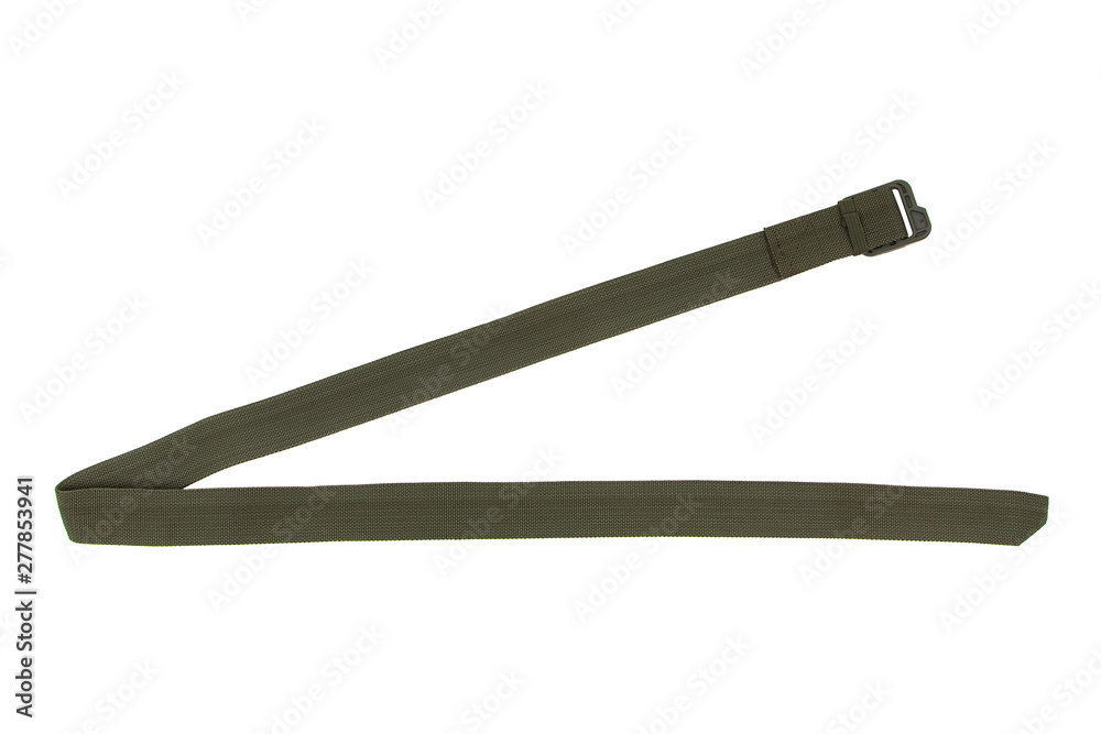 Green nylon fastening belt, strap isolated on white background. Green nylon fastening belt, strap isolated on white background.
