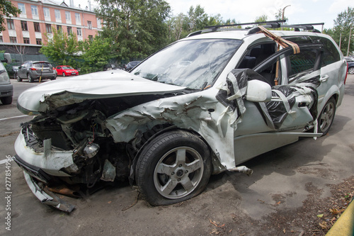 a completely wrecked car after a serious accident,.ruined car © Alexey