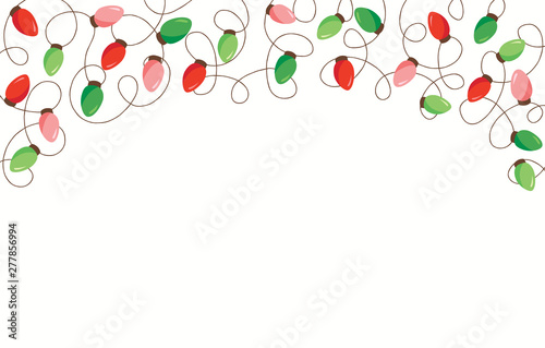 Red and Green Holiday Christmas and New Year Intertwined String Lights on White Background Top Fame Element