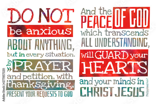 Do not be anxious about anything (Philippians 4:6-7) - Poster with Bible text quotation