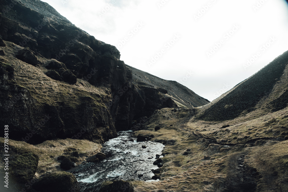 Fototapeta premium Little Waterfall and River at Kvernufoss Iceland