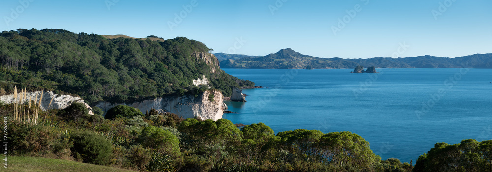 Panoramic view of Cathedral Cove on the Coromandel Peninsula New Zealand Panoramic view of Cathedral Cove on the Coromandel Peninsula New Zealand