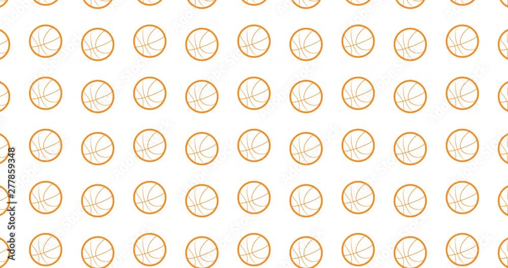 Illustrated basketball background video clip motion backdrop video in a seamless repeating loop. Orange color basketball outline icon sports pattern white background high definition video Illustrated basketball background video clip motion backdrop video in a seamless repeating loop. Orange color basketball outline icon sports pattern white background high definition video