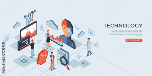 Obraz na płótnie Artificial intelligence technology isometric icons w salonie