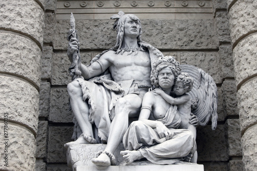 America and Australia, statues depicting personifications of the various continents. Naturhistorisches Museum, Vienna, Austria