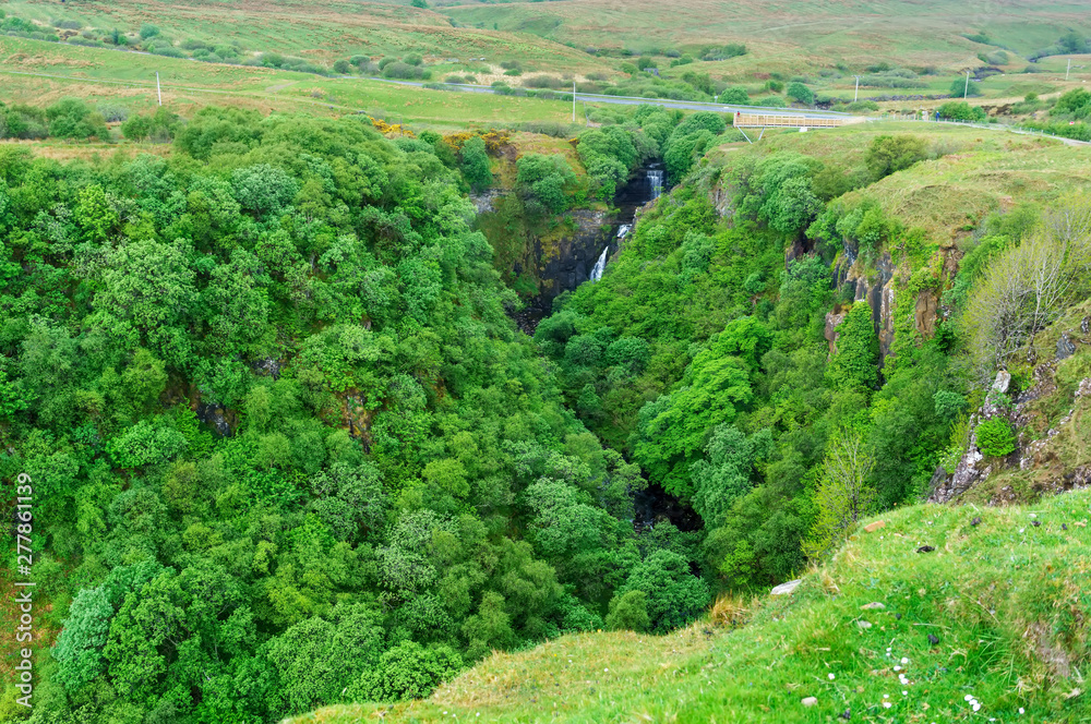 Lealt Fall lies in a gorge on the Isle of Skye in Scotland