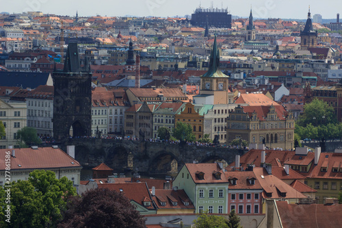 Panorama view of Prague skyline in the late afternoon spring