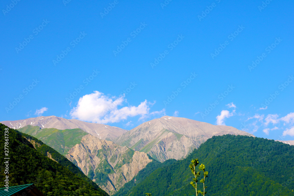 Beautiful panoramic nature in the mountains, the miracle of nature. Natural summer landscape. Horizontal Banner background. Copy Space Background.