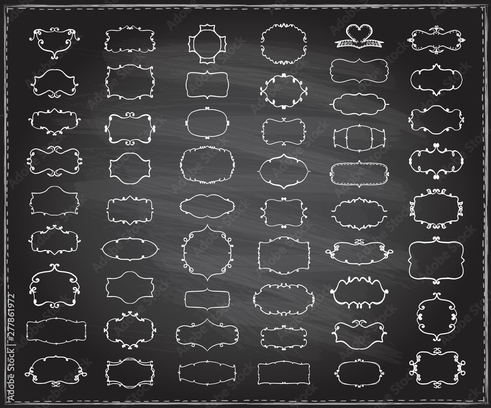 Simple doodle chalk frames set on a chalkboard