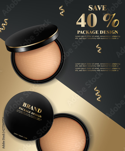 Face powder cosmetics Vector realistic. Product placement mock up. 3d illustrations