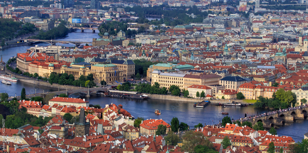 Image of Prague bridges over Vltava river, capital city of Czech Republic, during twilight blue hour,Prague,Czech Republic