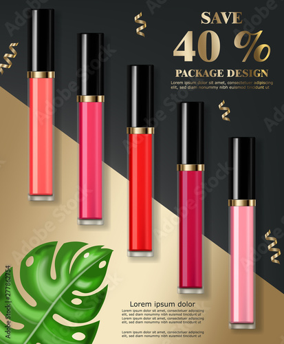 Lip gloss Vector realistic. Premium cosmetics sale. colorful collection sets