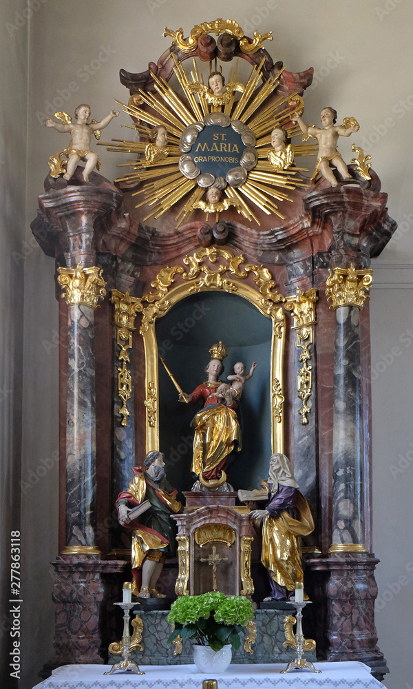 Virgin Mary altar in the Saint Lawrence church in Denkendorf, Germany