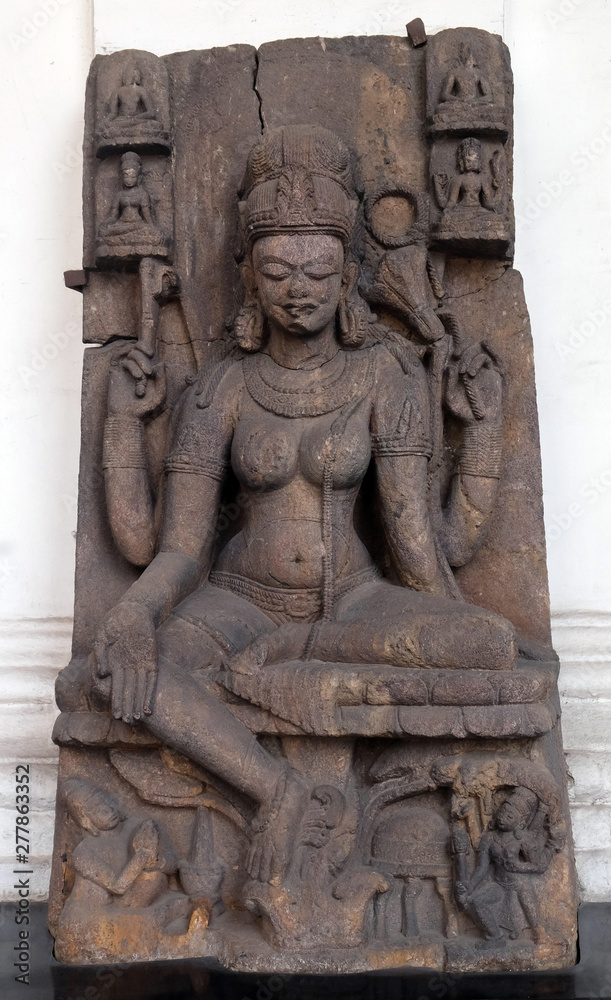 Seated Tara, from 10th century found in Khondalite Lalitagiri, Odisha now exposed in the Indian Museum in Kolkata, West Bengal, India 
