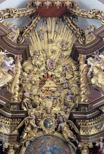 God s all-seeing eye on the main altar in Cistercian Abbey of Bronnbach in Reicholzheim near Wertheim  Germany