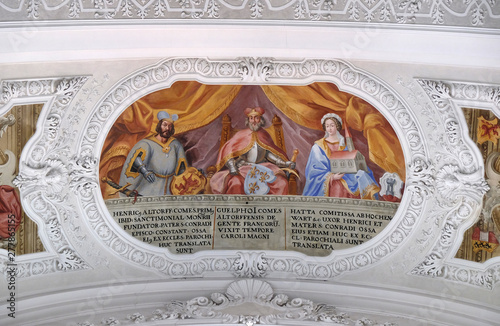 Heinrich, Count of Altdorf, Welf I, Ata von Hohenwart fresco by Cosmas Damian Asam in the Basilica of St. Martin and Oswald in Weingarten, Germany photo
