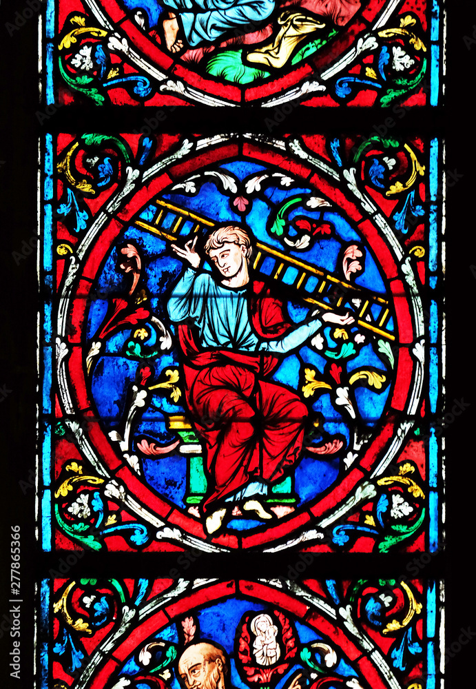 Jacob, stained glass window in the Notre Dame Cathedral, UNESCO World Heritage Site in Paris, France 