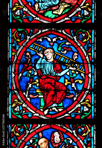 Jacob  stained glass window in the Notre Dame Cathedral  UNESCO World Heritage Site in Paris  France 