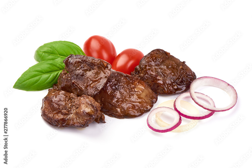 Fried Chicken Livers, Restaurant food, close-up, isolated on white background Fried Chicken Livers, Restaurant food, close-up, isolated on white background