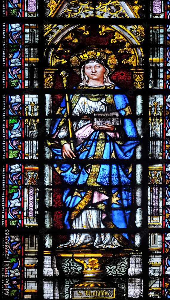 Saint Matilda, stained glass window in the Basilica of Saint Clotilde in Paris, France 