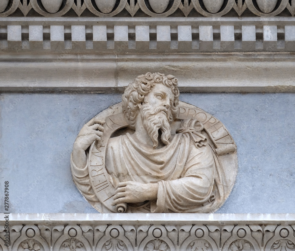 Prophet Jeremiah, relief on the portal of the Cathedral of Saint Lawrence in Lugano, Switzerland