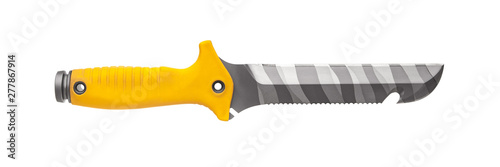 Diving knife with yellow handle isolate on white background