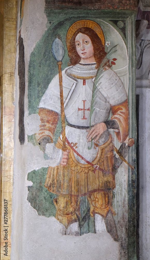 Saint Victor, fresco in the church of St. Victor on the Fishermen Island, one of the famous Borromeo Islands of Lake Maggiore, Italy
