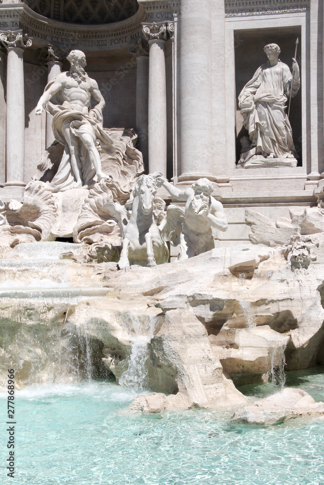 Close up of the sculptures in the Fountain of Trevi, Rome, Lazio, Italy