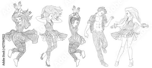 Beautifull dancing people in a patterned clothes.