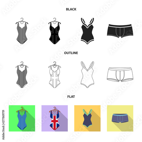 Vector illustration of bikini and fashion icon. Set of bikini and swimsuit stock symbol for web.