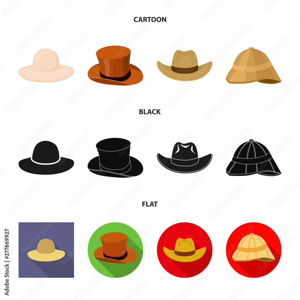 Isolated object of hat and cap sign. Set of hat and model vector icon for stock. Isolated object of hat and cap sign. Set of hat and model vector icon for stock.