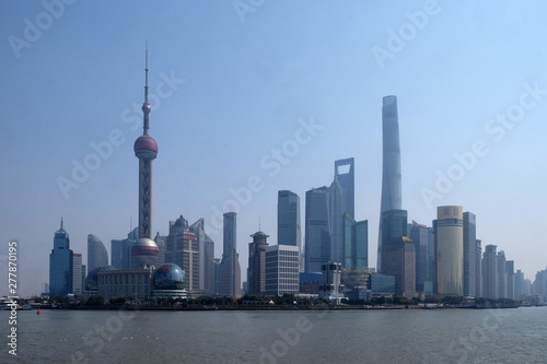 Shanghai city at morning in foggy day, China