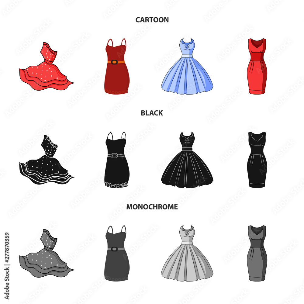 Vector design of dress and clothes logo. Collection of dress and evening stock symbol for web.