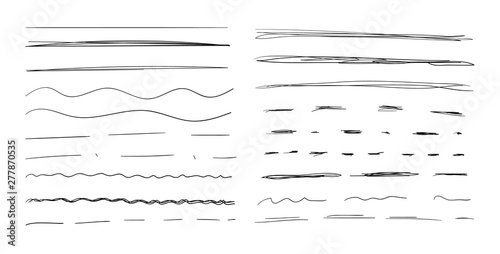 Vector Hand Drawn Underline Strokes Set Isolated on White Background, Scribble Black Drawings.