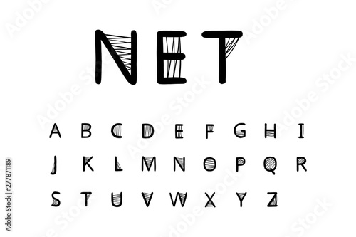 Net hand drawn vector font in cartoon style. Net around letters