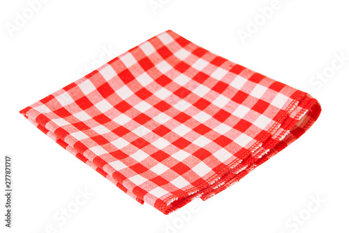  Red checked tablecloth isolated on white background