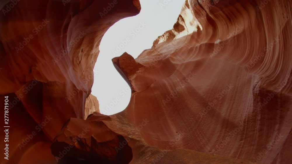 Beautiful abstract red rock formations in Antelope Canyon, Arizona. 4K UHD RAW edited footage