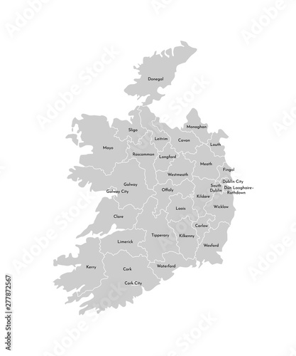 Vector isolated illustration of simplified administrative map of Republic of Ireland. Borders and names of the provinces (regions). Grey silhouettes. White outline